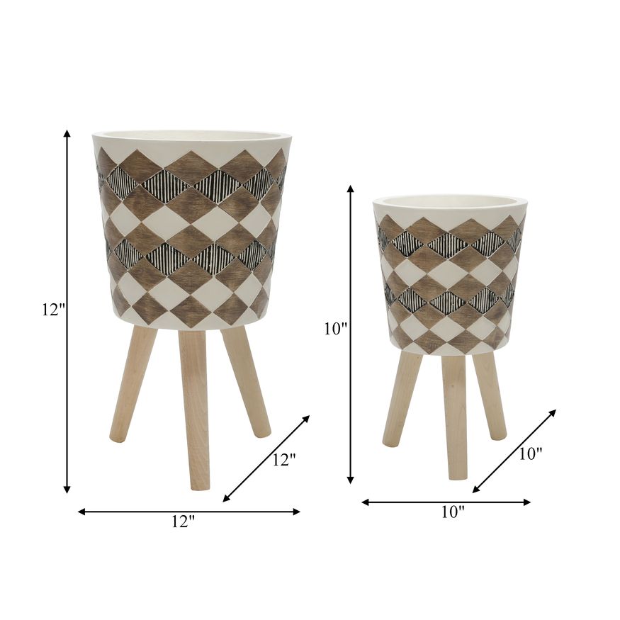 Sagebrook 10"/12" Diamond Planters With Wood Legs (Set Of 2) - Brown (kd)