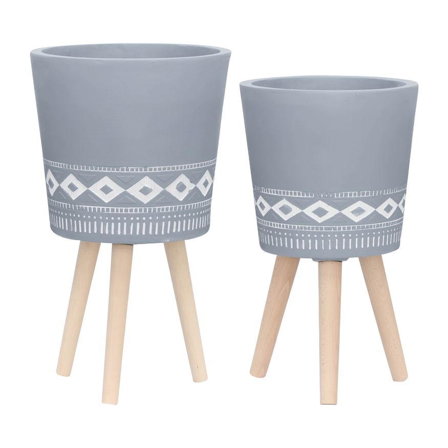 Sagebrook 10"/12" Planters With Wood Legs (Set Of 2)