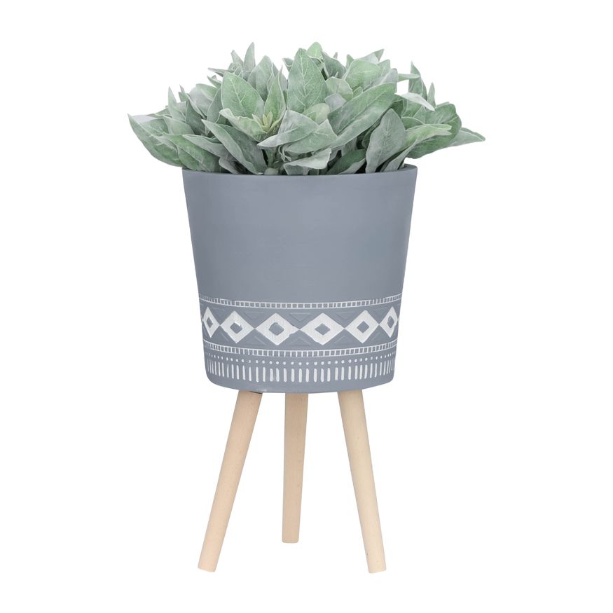 Sagebrook 10"/12" Diamond Planters With Wood Legs (Set Of 2) - Gray (kd)