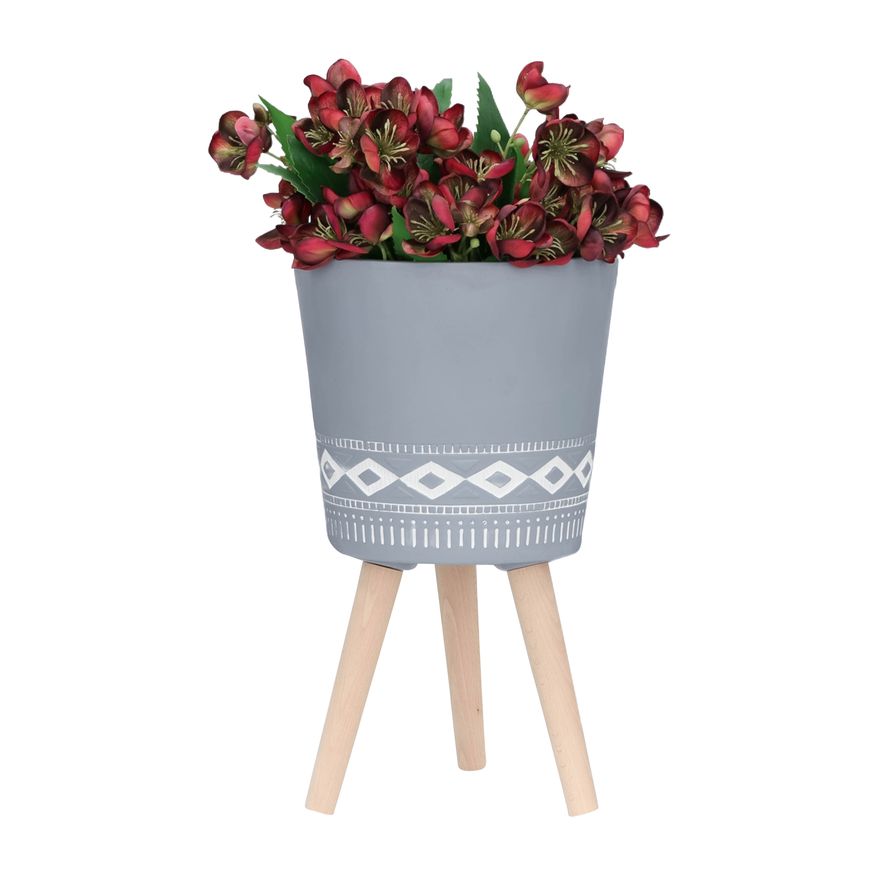 Sagebrook 10"/12" Diamond Planters With Wood Legs (Set Of 2) - Gray (kd)