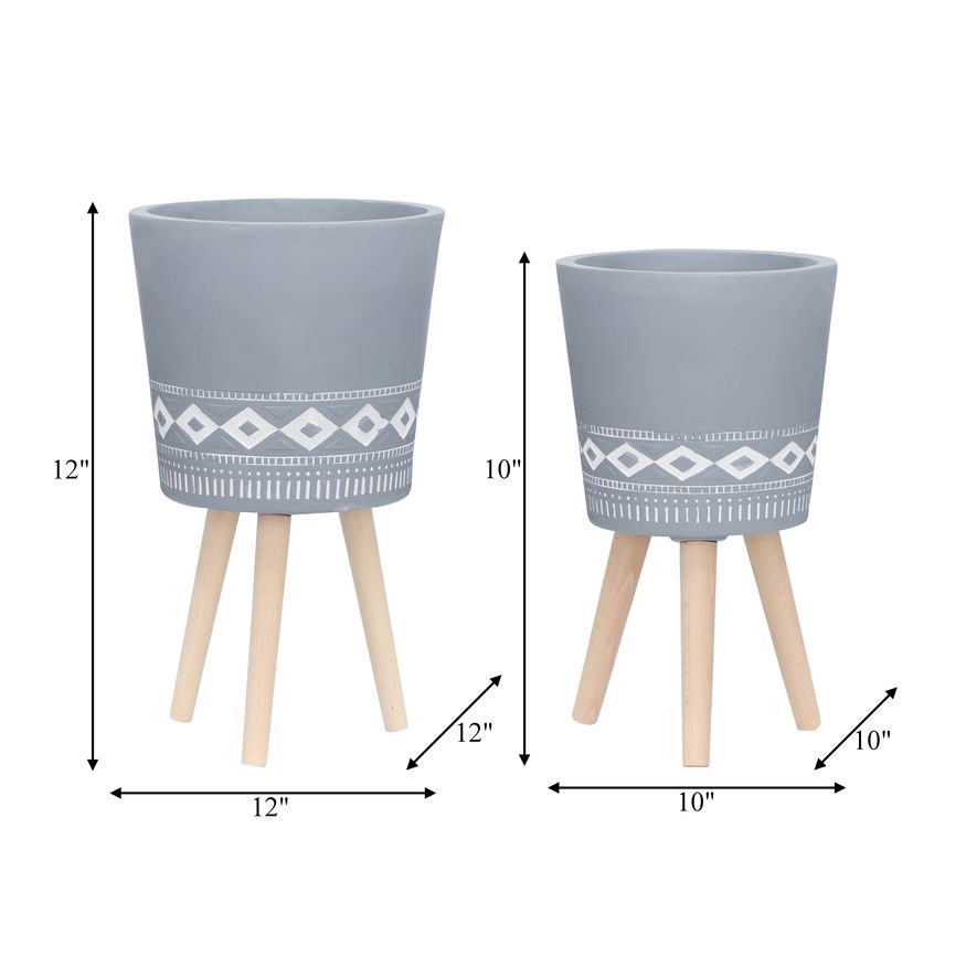 Sagebrook 10"/12" Diamond Planters With Wood Legs (Set Of 2) - Gray (kd)