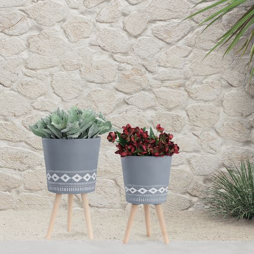 Sagebrook 10"/12" Diamond Planters With Wood Legs (Set Of 2) - Gray (kd)