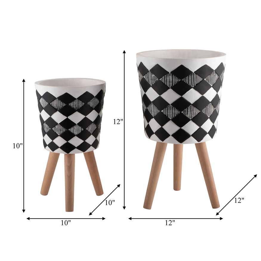 Sagebrook 10"/12" Diamond Planters With Wood Legs (Set Of 2) - Black (kd)