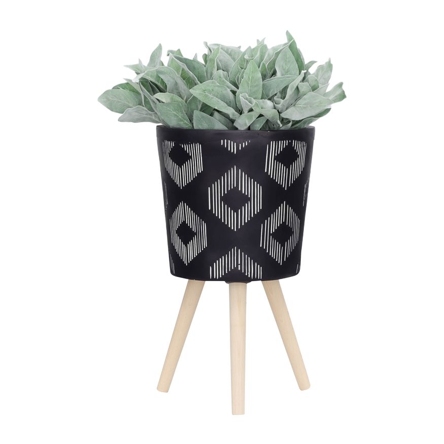 Sagebrook 10"/12" Diamond Planters With Wood Legs (Set Of 2) - Black (kd)