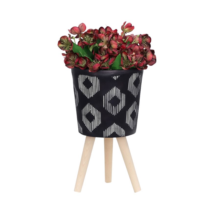 Sagebrook 10"/12" Diamond Planters With Wood Legs (Set Of 2) - Black (kd)