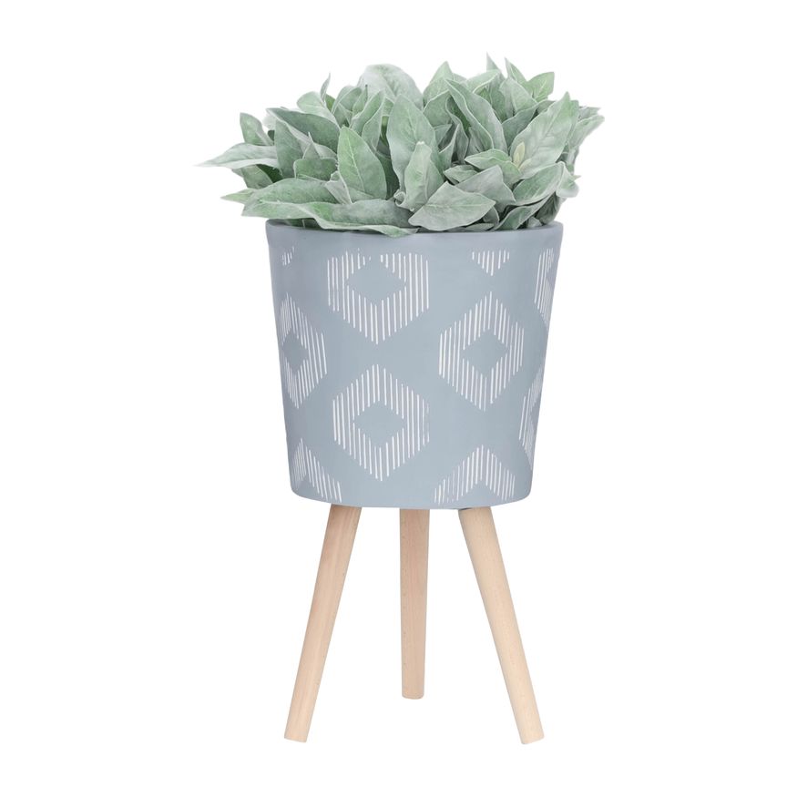 Sagebrook 10"/12" Diamond Planters With Wood Legs (Set Of 2) - Gray (kd)