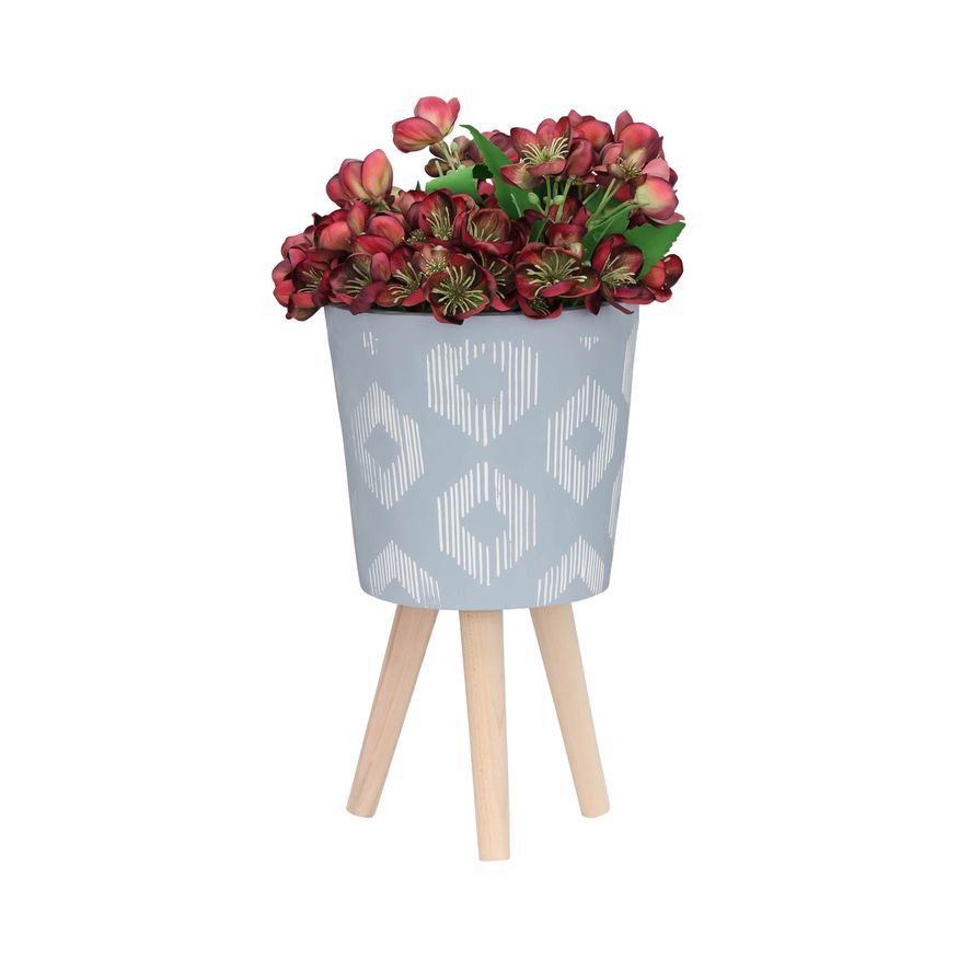 Sagebrook 10"/12" Diamond Planters With Wood Legs (Set Of 2) - Gray (kd)