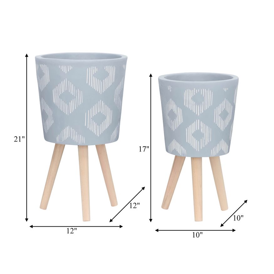 Sagebrook 10"/12" Diamond Planters With Wood Legs (Set Of 2) - Gray (kd)