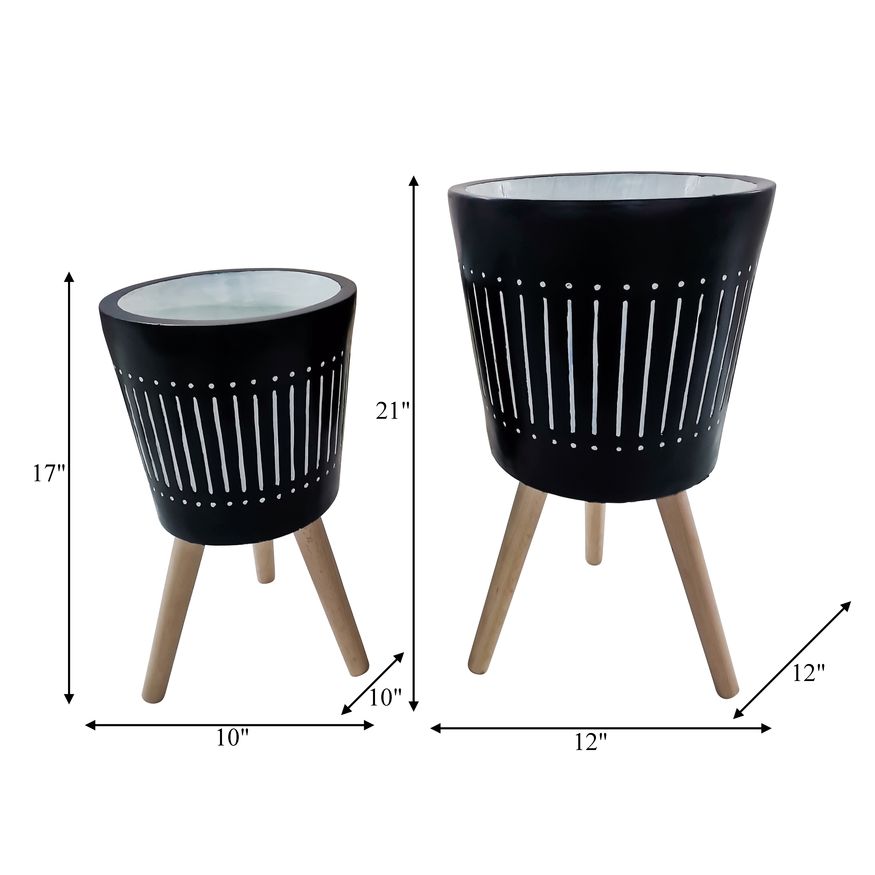 Sagebrook™ 10"/12" Planters With Wood Legs (Set Of 2) - Navy (kd)