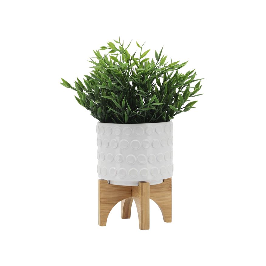 Sagebrook™ 5" Ceramic Planter On Wooden Stand - White