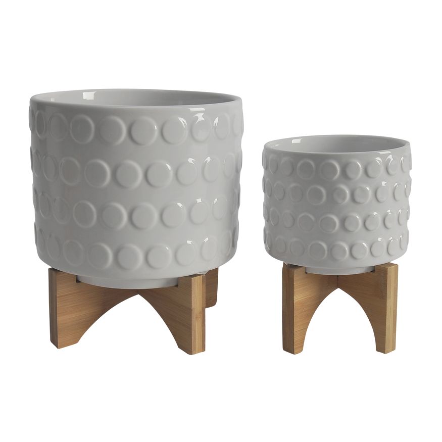 Sagebrook 5"/8" Ceramic Planters On Wooden Stand (Set Of 2)