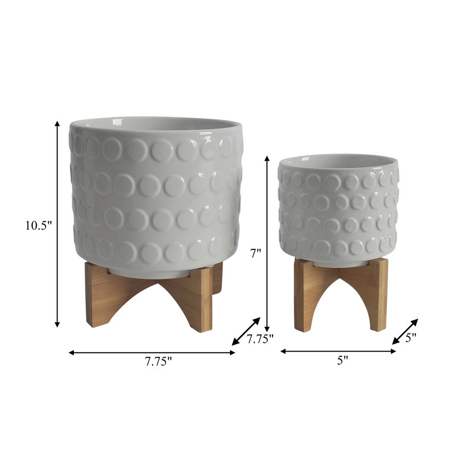 Sagebrook 5"/8" Ceramic Planters On Wooden Stand (Set Of 2) - White