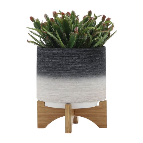 Sagebrook 8" Ceramic Planter On Wooden Stand - Gray