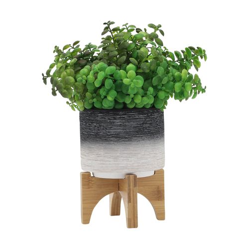 Sagebrook 5" Ceramic Planter On Wooden Stand - Gray