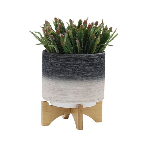 Sagebrook 8"/10" Ceramic Planters On Wooden Stand (Set Of 2) - Gray