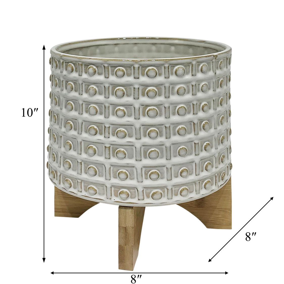 Sagebrook™ 8" Ceramic Dotted Planter With Wood Stand - Ivory