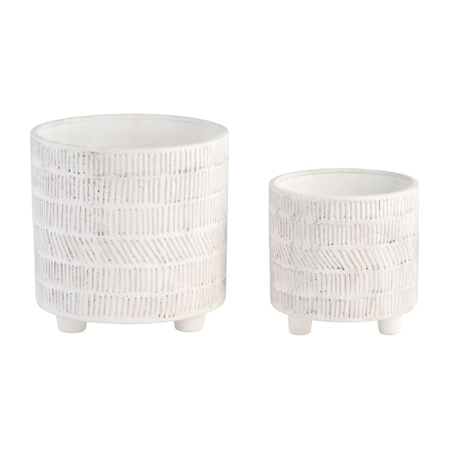 Sagebrook 6"/8" Tribal Look Footed Planters (Set Of 2) - Ivory