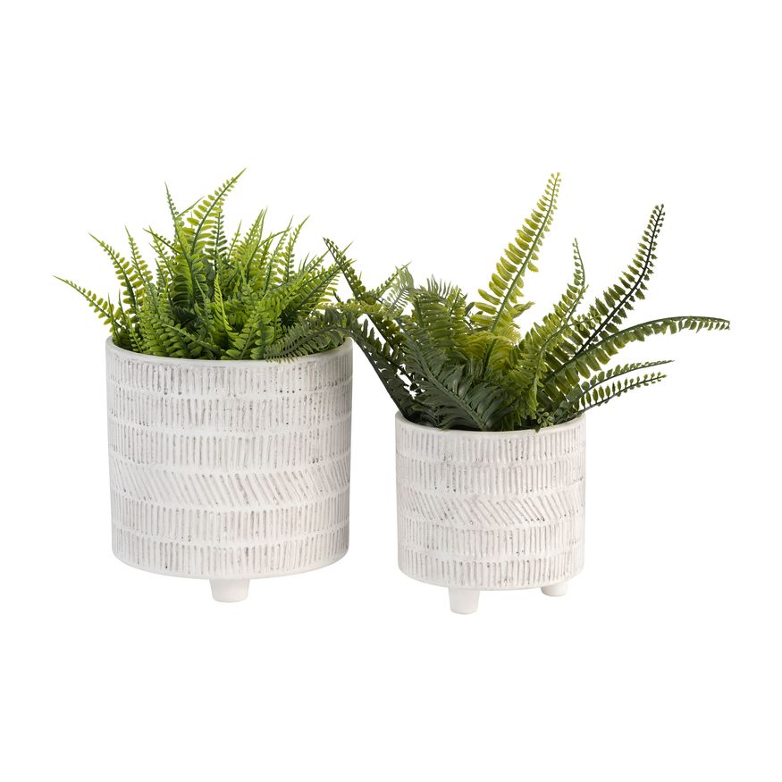 Sagebrook 6"/8" Tribal Look Footed Planters (Set Of 2) - Ivory