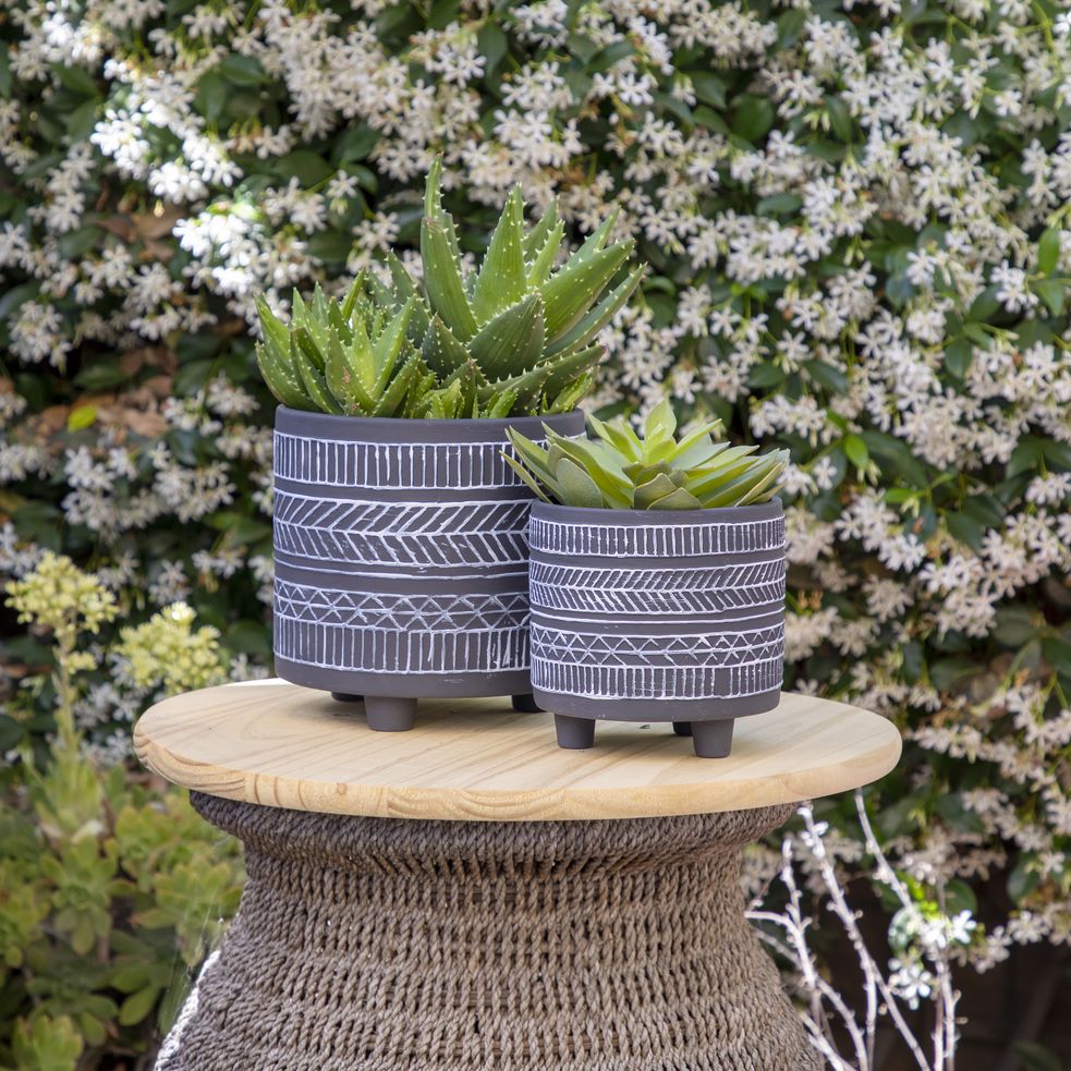 Sagebrook 6"/8" Tribal Look Footed Planters (Set Of 2) - Black