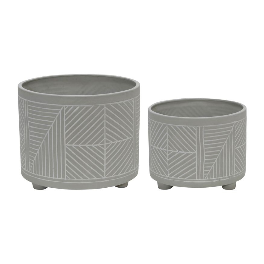 Sagebrook 10"/12" Ceramic Fluted Planters With Feet (Set Of 2)