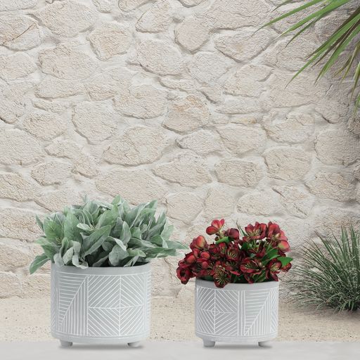 Sagebrook 10"/12" Ceramic Diamond Footed Planters (Set Of 2) - Gray