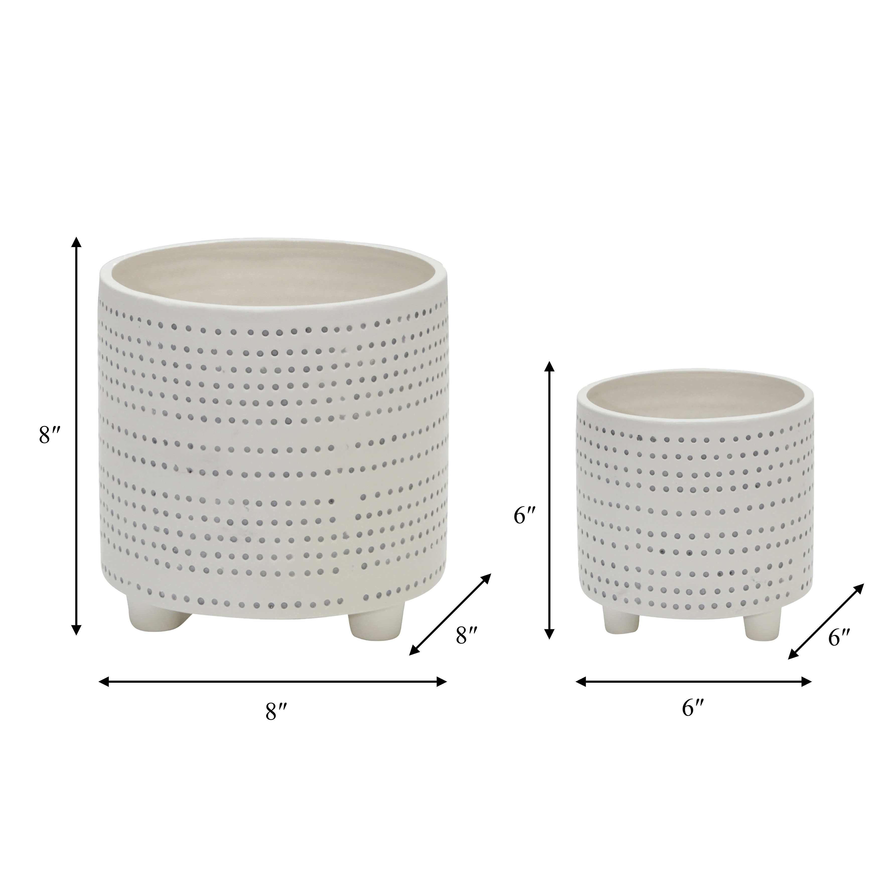 Sagebrook 8" Ceramic Footed Planter with Dots (Set Of 2) - Ivory