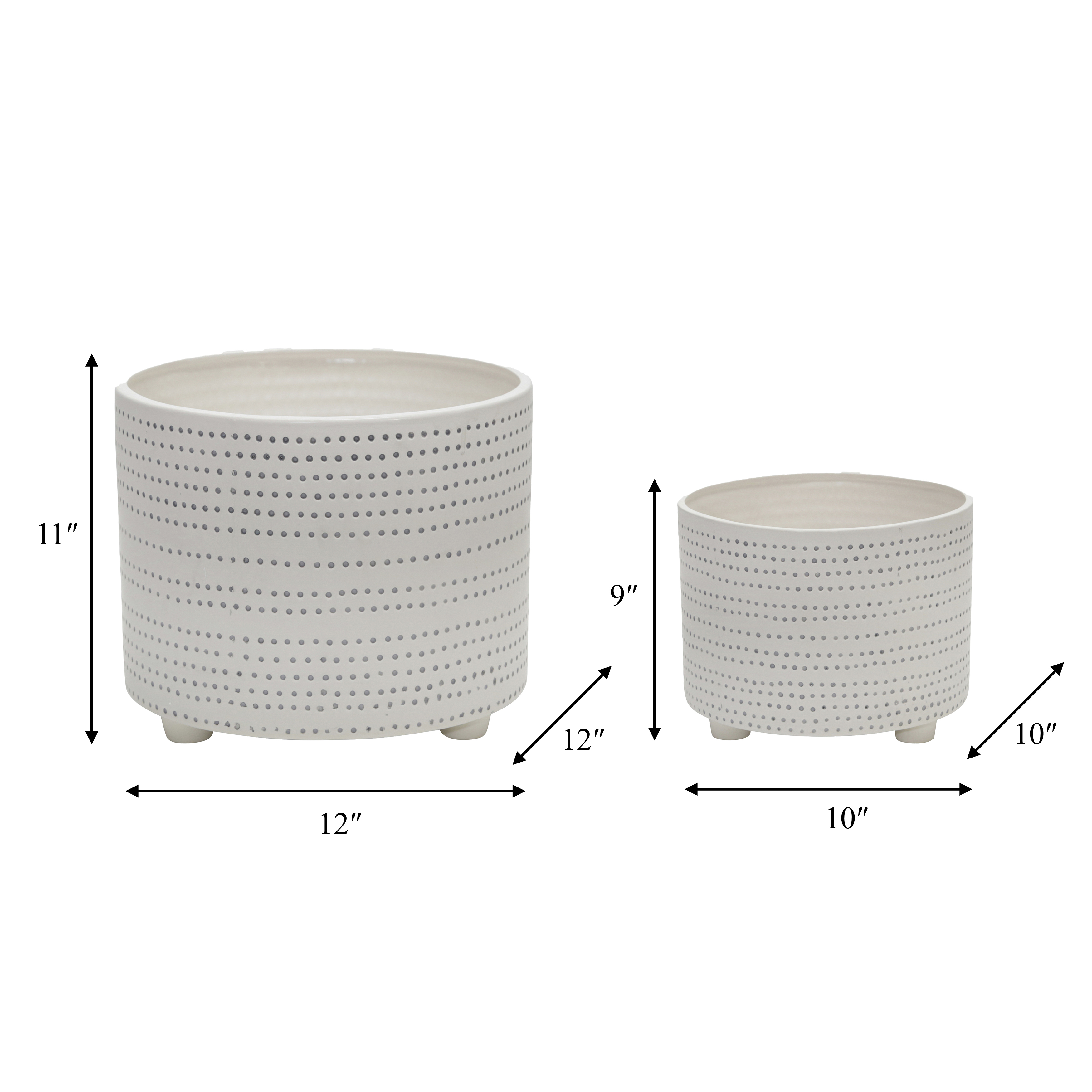 Sagebrook 12" Ceramic Footed Planter with Dots (Set Of 2) - Ivory