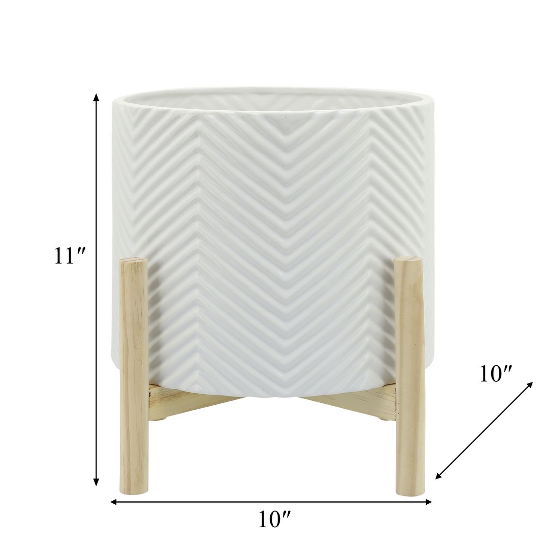 Sagebrook 12" Ceramic Chevron Planter With Wood Stand - White