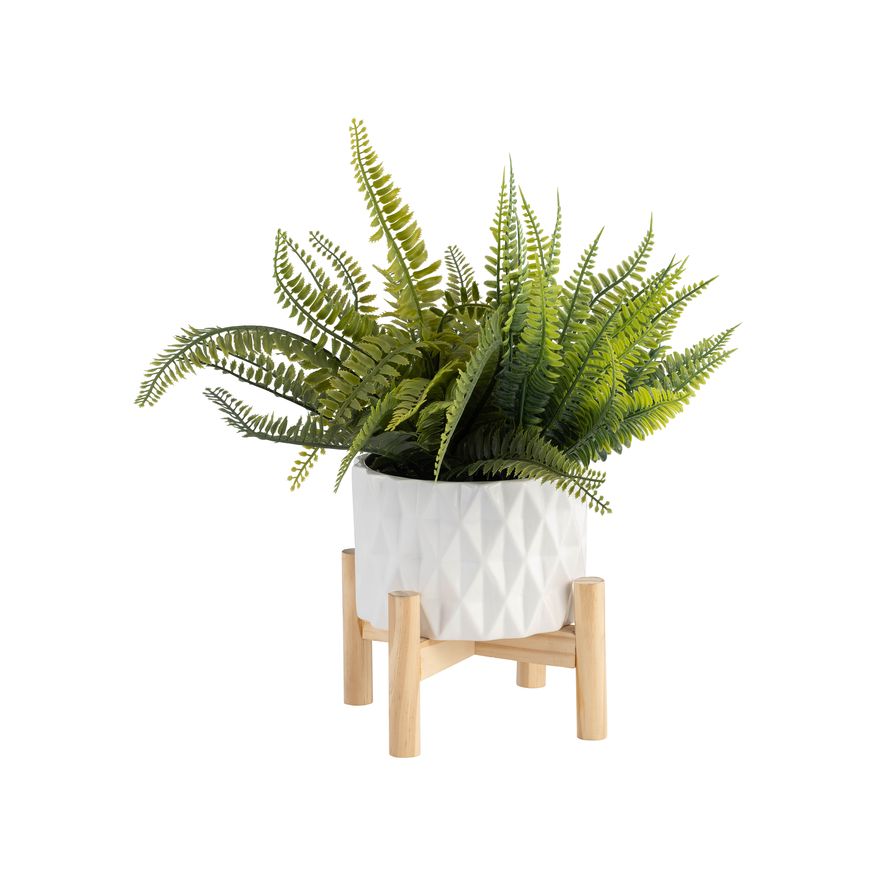 Sagebrook 6" Ceramic Diamond Planter With Wood Stand - White