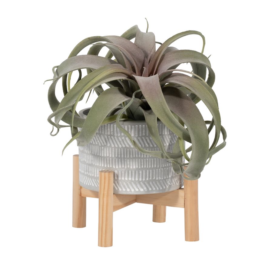 Sagebrook 6" Ceramic Tribal Planter With Wood Stand - Beige