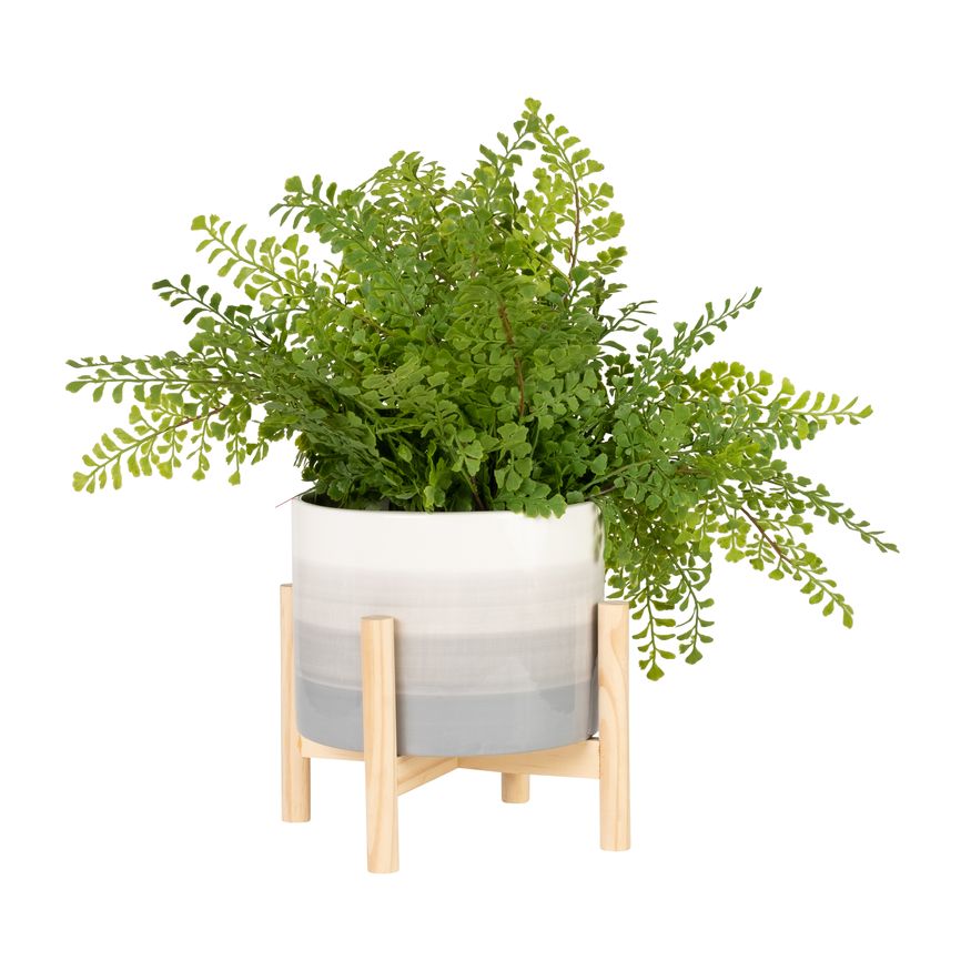 Sagebrook - 8" Ceramic Planter With Wood Stand in Beige Mix