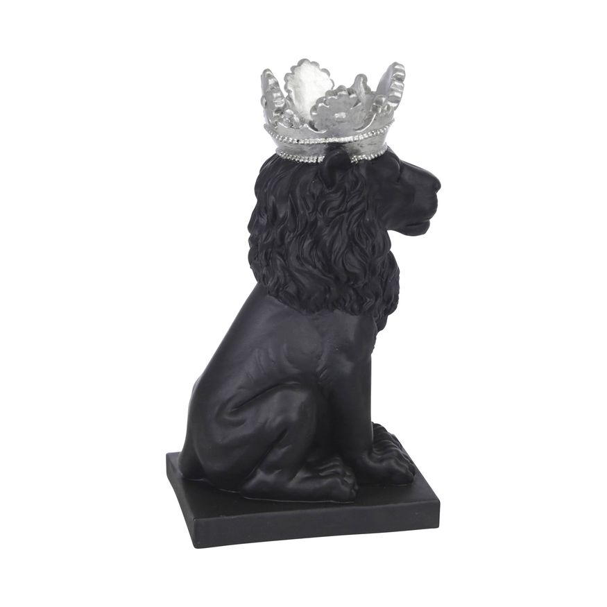 Sagebrook - 8" Polyresin Lion With Crown Figurine in Black/Silver