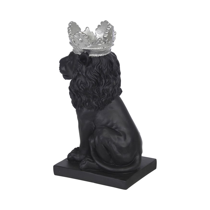 Sagebrook - 8" Polyresin Lion With Crown Figurine in Black/Silver