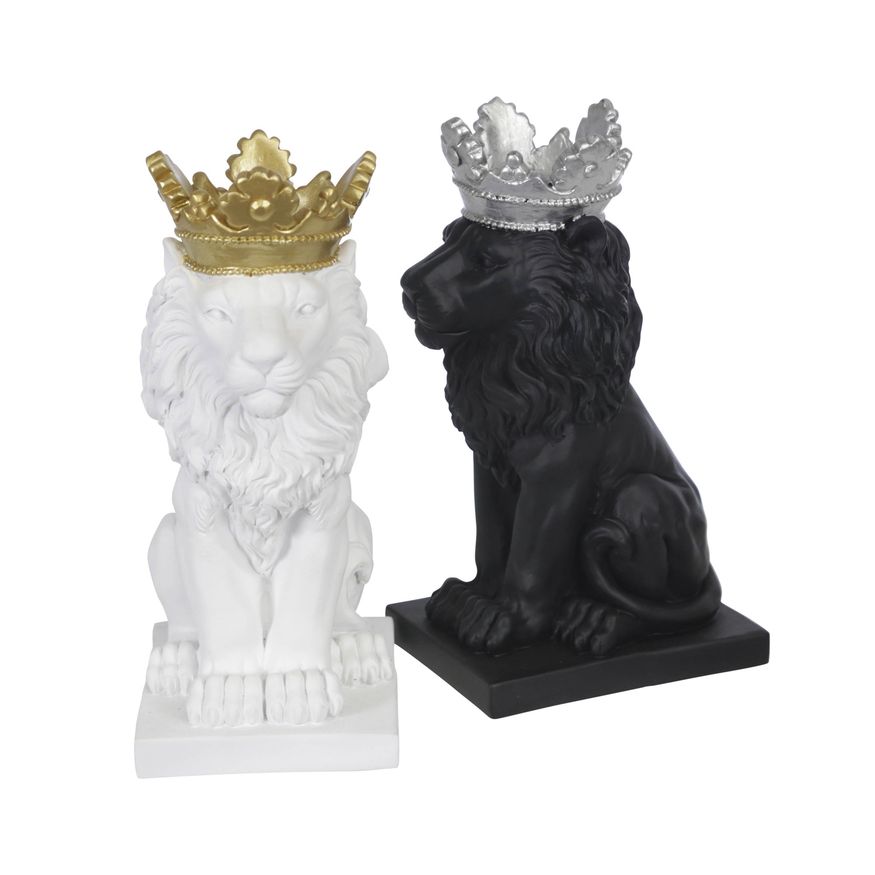 Sagebrook - 8" Polyresin Lion With Crown Figurine in Black/Silver