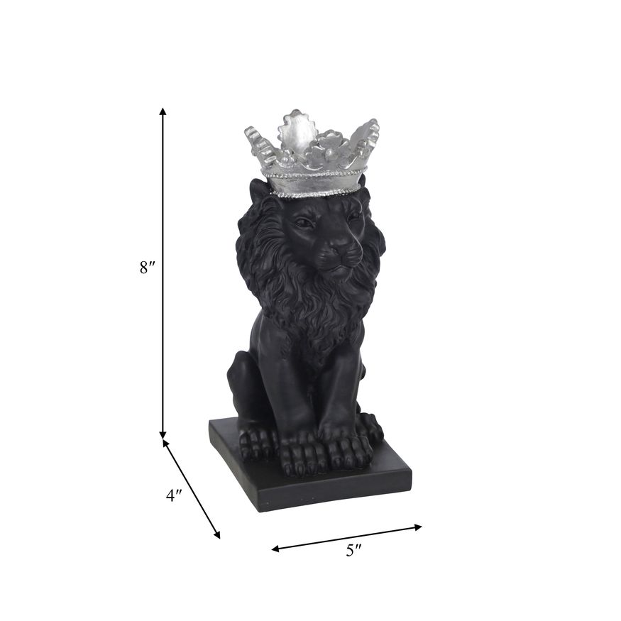 Sagebrook - 8" Polyresin Lion With Crown Figurine in Black/Silver