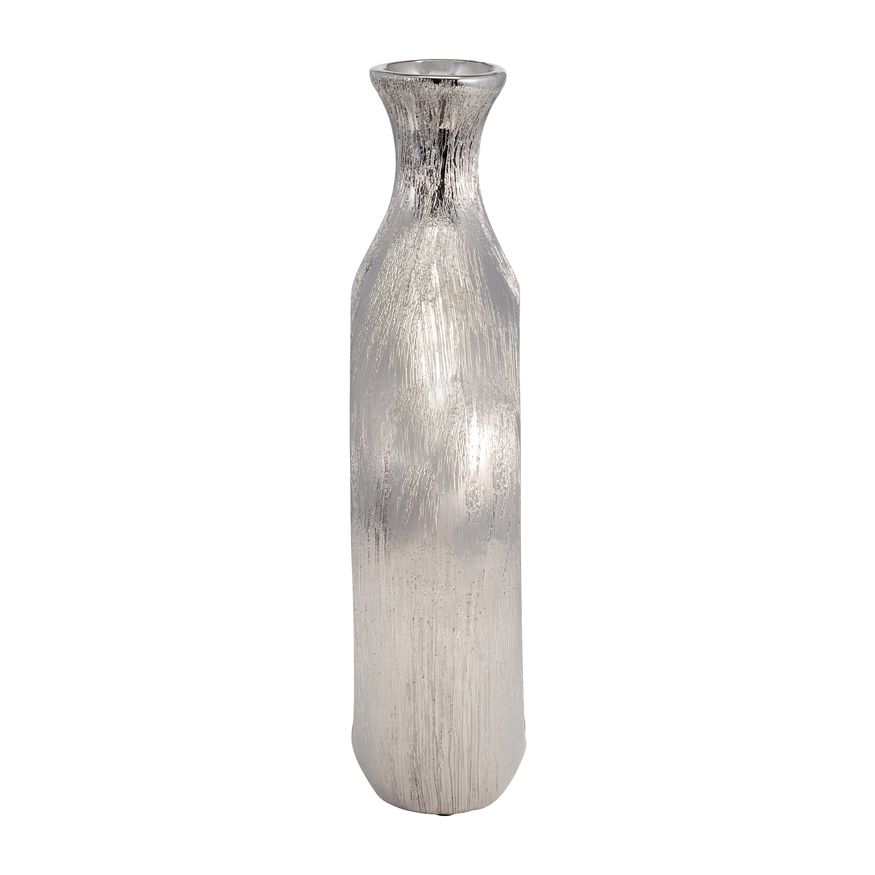 Sagebrook 13" Scratched Oval Vase Cut-out - Silver