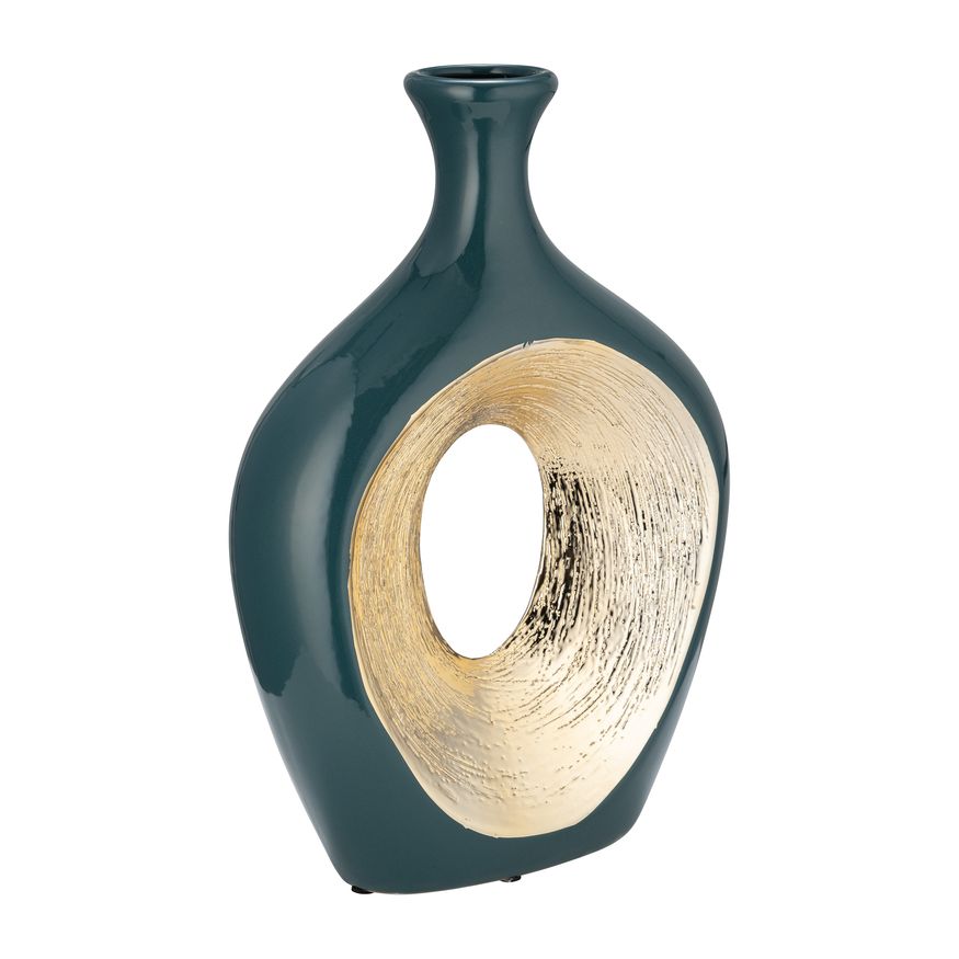 Sagebrook 13" 2-Tone Scratched Oval Vase - Teal/Champagne