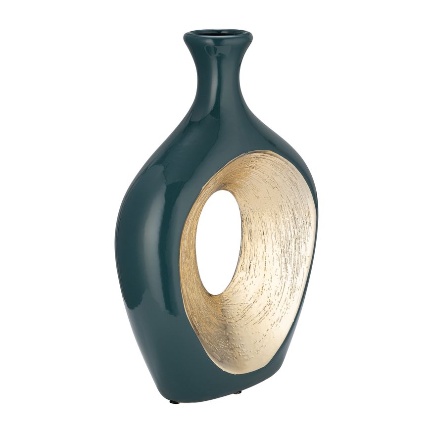 Sagebrook 13" 2-Tone Scratched Oval Vase - Teal/Champagne