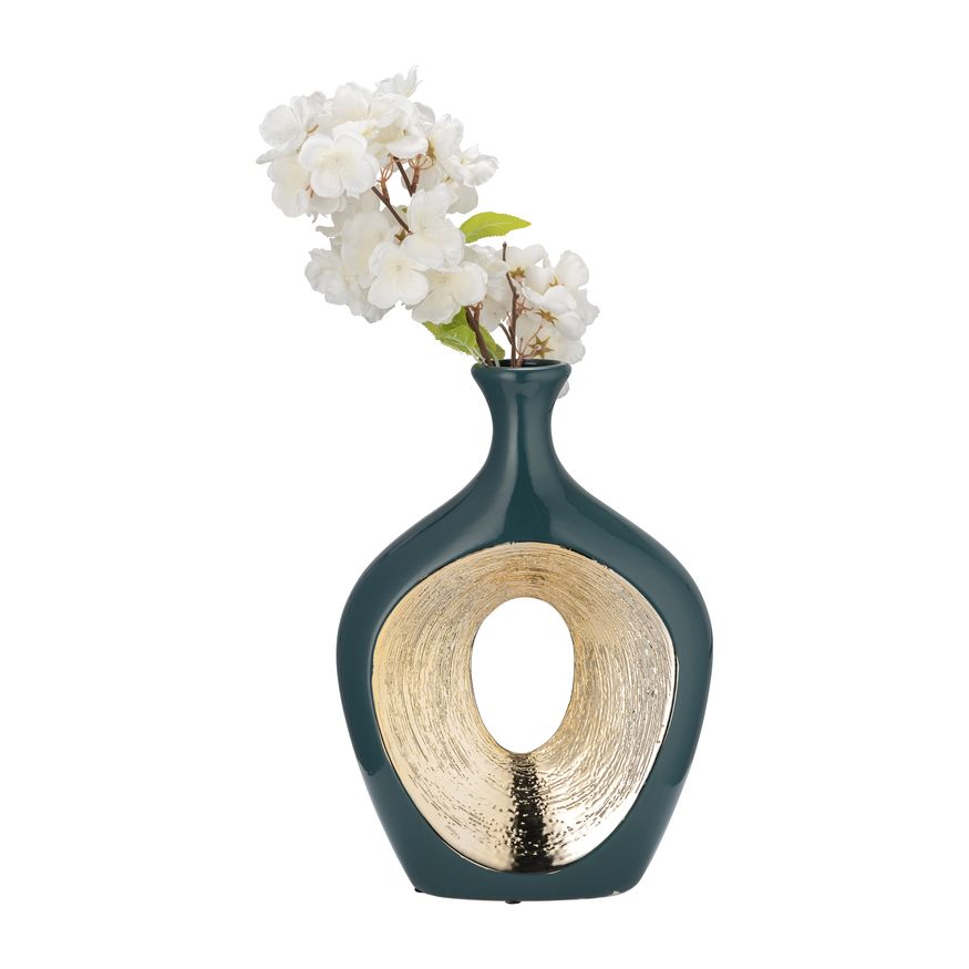 Sagebrook 13" 2-Tone Scratched Oval Vase - Teal/Champagne