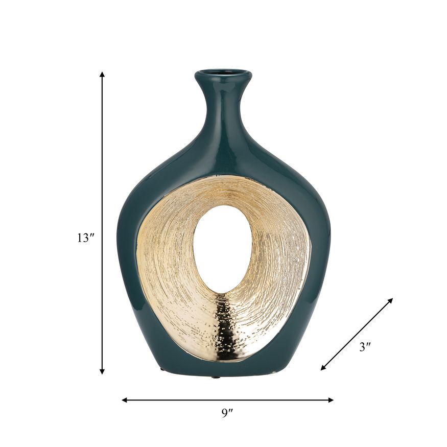 Sagebrook 13" 2-Tone Scratched Oval Vase - Teal/Champagne