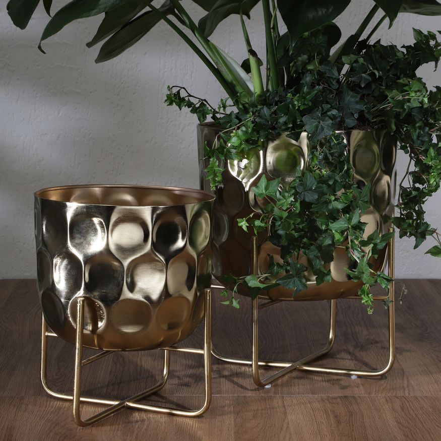 Sagebrook 12"/15" Metal Hammered Planters (Set Of 2) - Gold