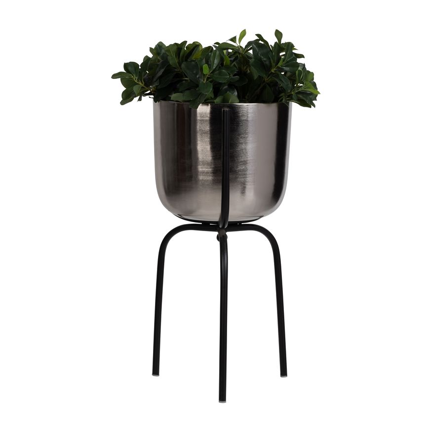 Sagebrook™ 25" Metal Planter On Tripod - Silver/Black