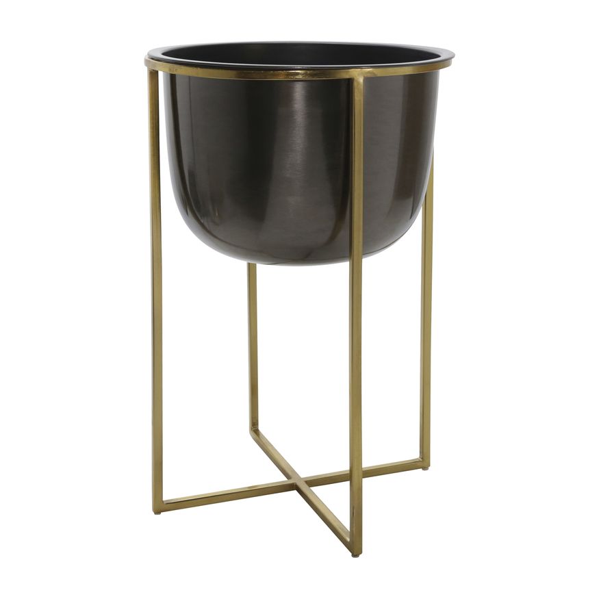 Sagebrook 25"/21" Metal Planters With Stand (Set Of 2) - Gunmetal/Gold