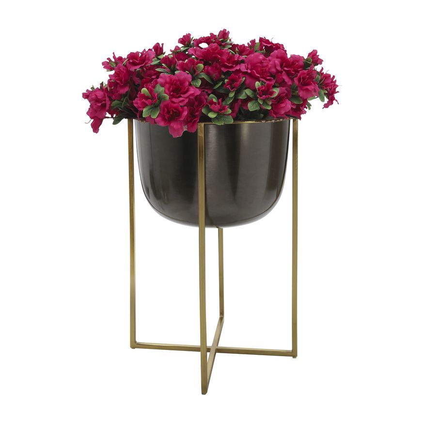 Sagebrook 25"/21" Metal Planters With Stand (Set Of 2) - Gunmetal/Gold