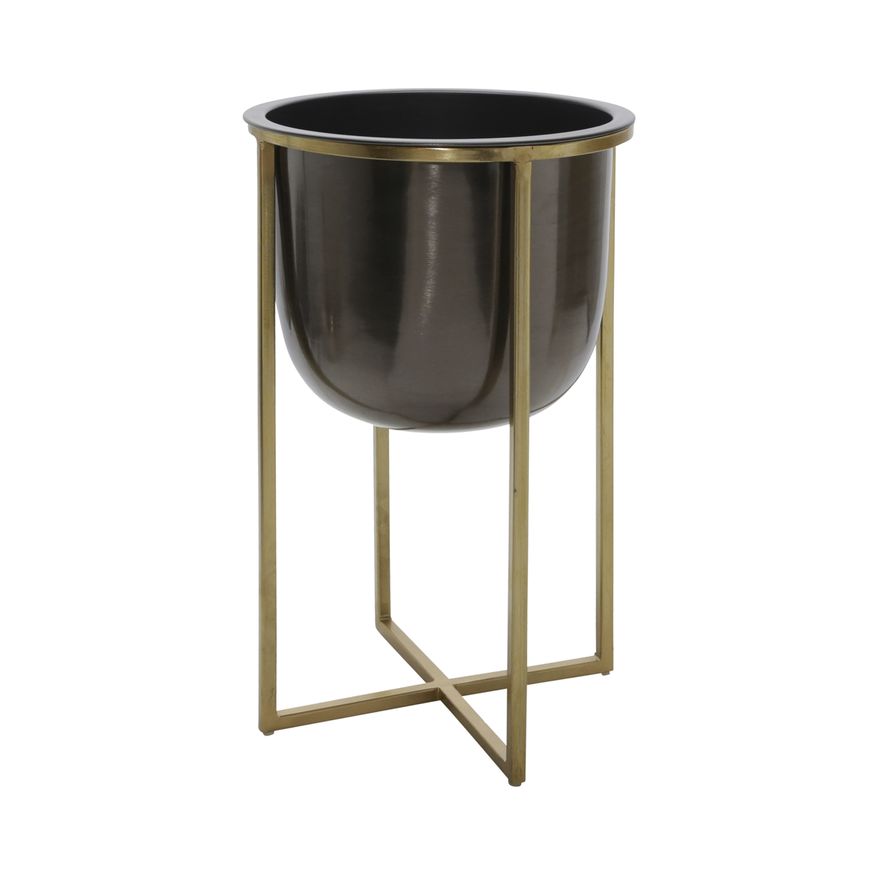 Sagebrook 25"/21" Metal Planters With Stand (Set Of 2) - Gunmetal/Gold