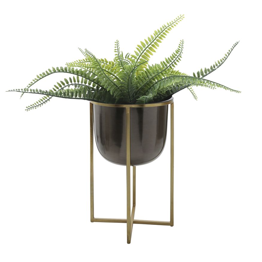 Sagebrook 25"/21" Metal Planters With Stand (Set Of 2) - Gunmetal/Gold