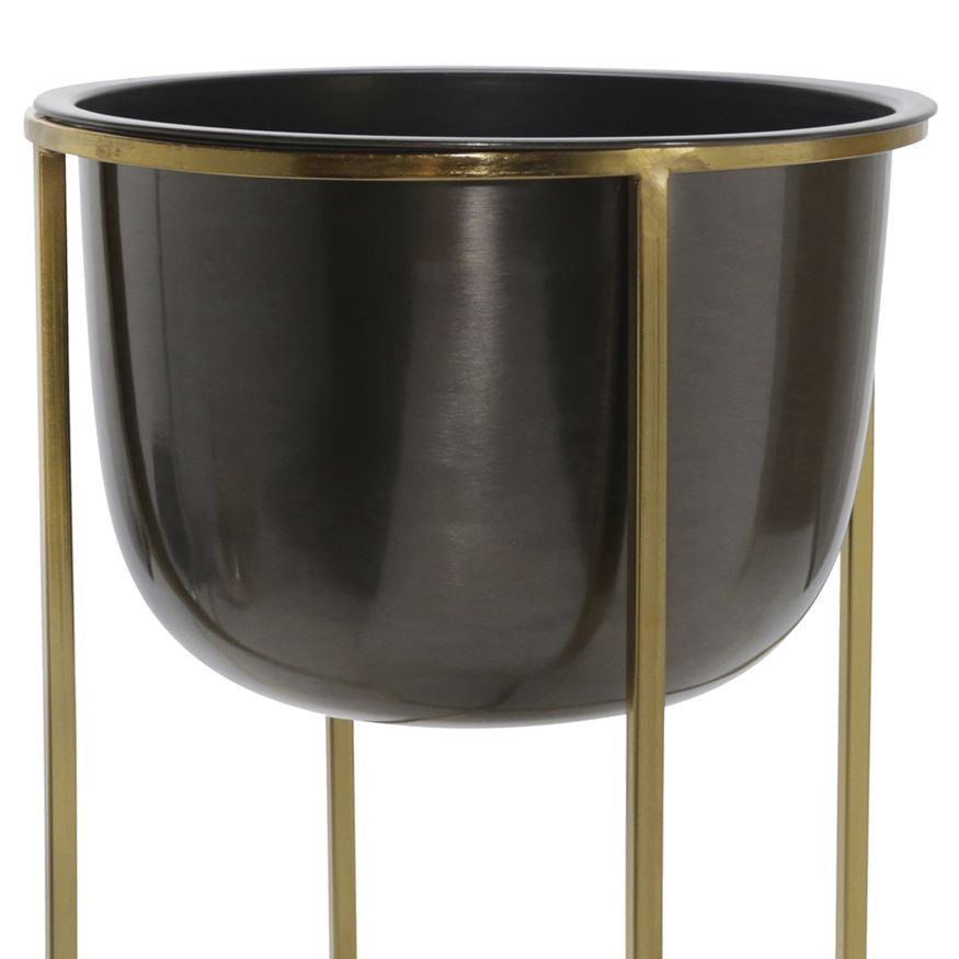 Sagebrook 25"/21" Metal Planters With Stand (Set Of 2) - Gunmetal/Gold