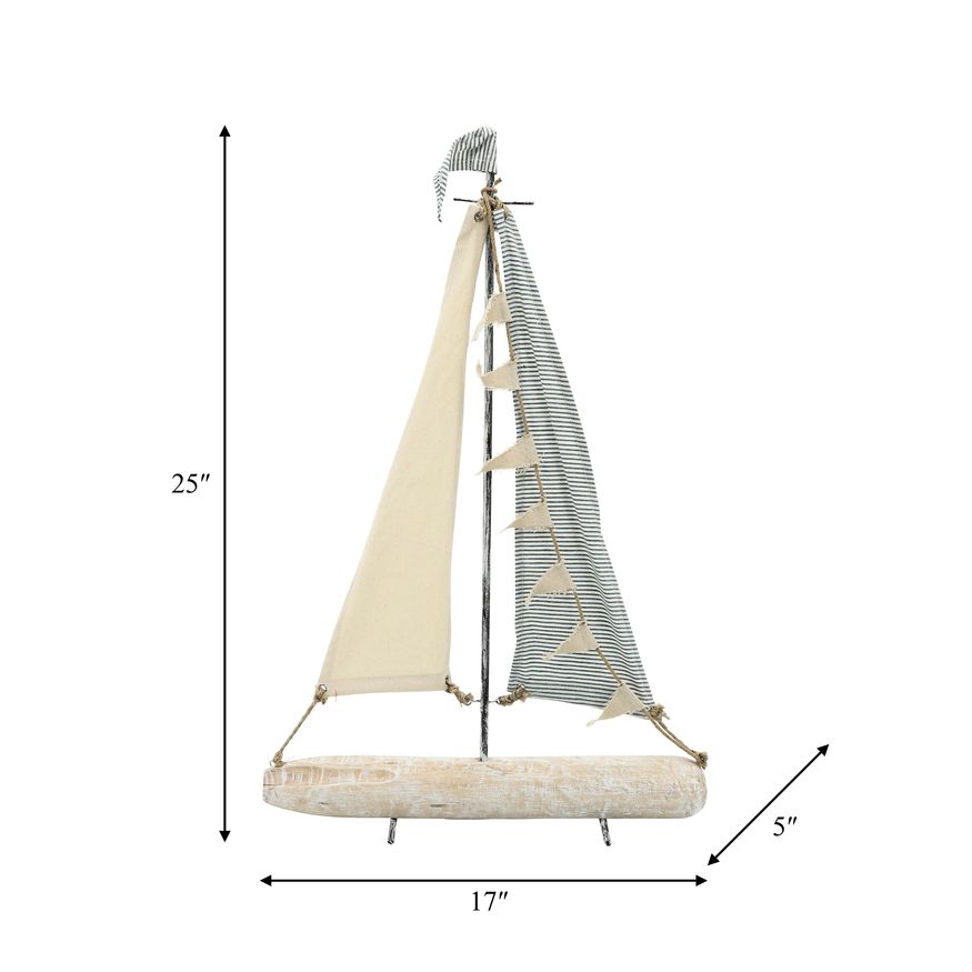 Sagebrook - 25" Iron Sailboat With Cloth Sails in Multi