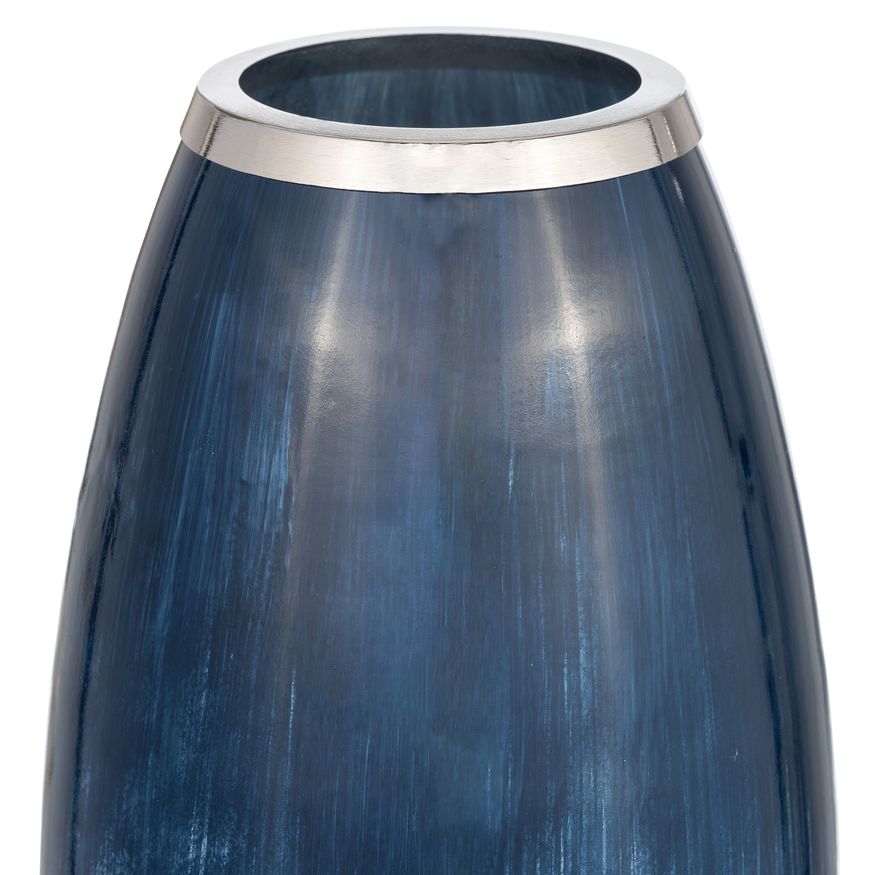 Sagebrook 18" Glass Vase With Metal Rim - Blue/White Ombre