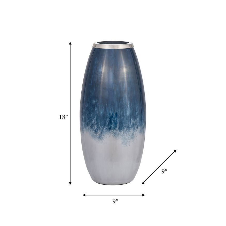 Sagebrook 18" Glass Vase With Metal Rim - Blue/White Ombre